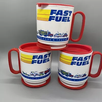 3 Vintage WHIRLEY FAST FUEL PLASTIC COFFEE MUG CFN COMMERCIAL FUEL NETWORK TRUCK • $25