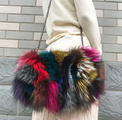 Womens 100% Real Fox Fur Handbag Purse Wallet Bag Cross Body Shoulder Xmas Gifts • $29.95
