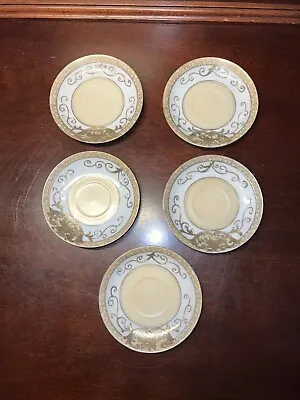 MORIYAMA MORI-MACHI Japan Hand Painted Gold Gilt Teacup Saucer Set Of 5 • $20