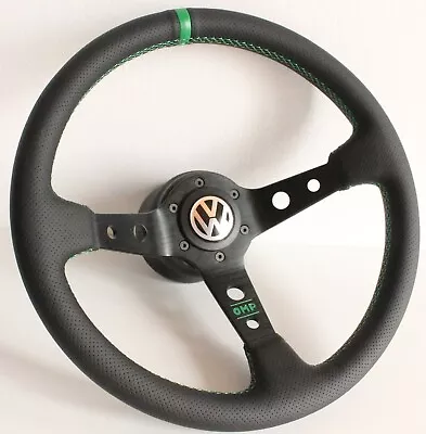 Steering Wheel Fits For VW T3 Transporter Bus Deep Dish Leather Green 80-93 • $197.89