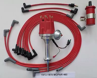 Small Cap MOPAR 1973-78 400 RED HEI Distributor 45K RED Coil +Spark Plug Wires • $226.99