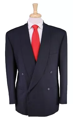 Gianni Versace Vintage 1990's Navy Woven Double Breasted Shawl Collar Suit 40R • $300