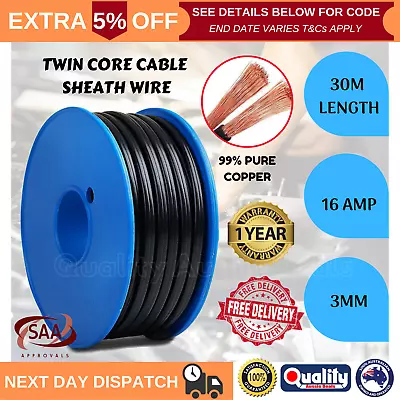 Automotive Twin Core Wire 30M 3MM 2 Sheath Electrical Cable SAA 12V Caravan 4X4 • $41.85