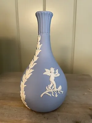 Vintage Wedgwood Blue Jasperware Bud Vase 5.5  Tall With Cherub Floral Pattern • $17