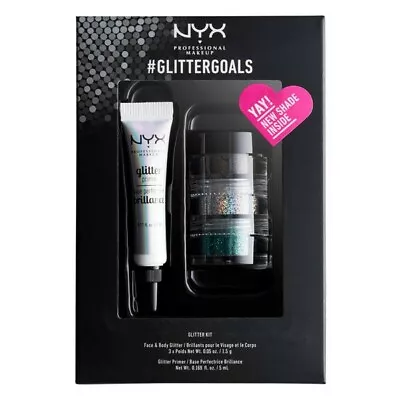 NYX Glitter Goals 3 Glitter Pots Eyes Face Body & Glue Primer Kit #GLITTERGOALS • £7.99