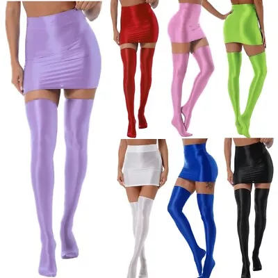 Women Shiny Mini Skirt Hip High Waisted Mini A-Line Pencil Skirt With Stockings • $12.69