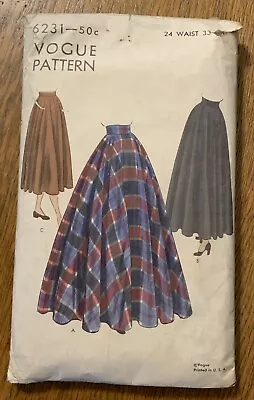 Vintage Late 1940s Vogue Skirt Sewing Pattern #6231 Waist 24 Hip 33  Complete • $4.99