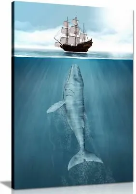 Whale & Ship Maritime Bathroom Canvas Wall Art Picture Print Home Decor • £11.99