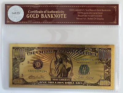 $1 Million Dollar Bill... 24K Gold 3D Overlay...Banknote..With COA • $15.95