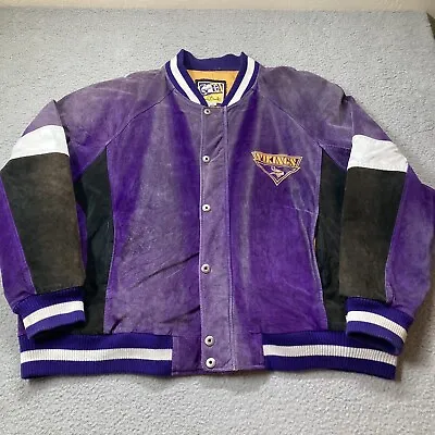 Distressed Minnesota Vikings Carl Banks G-III Leather Suede ￼Jacket Mens 4XL • $49.99