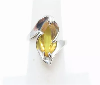 10K White Gold ~16x8MM Marquise Yellow Sapphire Bypass Ring Size 5 • $125