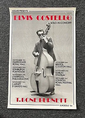 Vintage 1984 ELVIS COSTELLO Solo In Concert Tour Schedule Poster T.Bone Burnett • $65