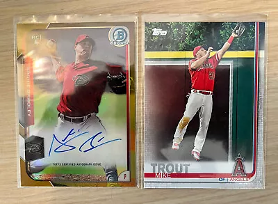 2015 Archie Bradley Bowman Chrome Gold RC  Auto #11/50 & 2019 Mike Trout Topps • $9.99