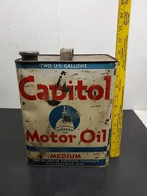 Vintage Atlantic Capitol Medium Motor Oil 2 Gallon Gas Petroleum Can-EMPTY • $40