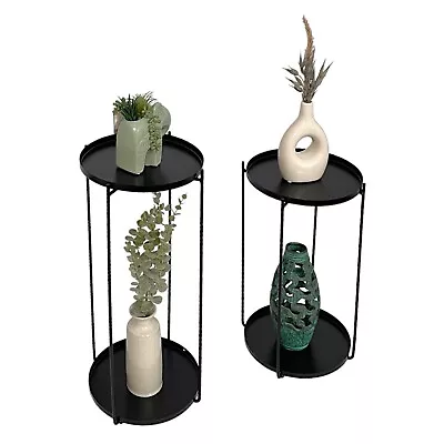 Black Set Of 2 Side Lamp Plant Table Hall Lamp Foldable Removable Top LivingRoom • £33.99