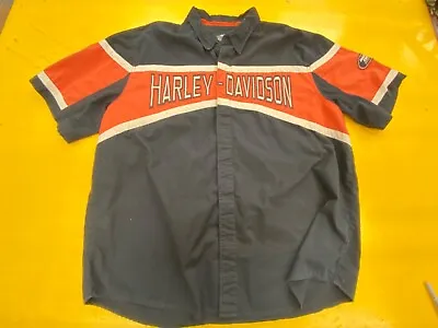 Harley Davidson Short Sleeve Button Down Mechanic Biker Shirt Mens 2XL Black • $39.50