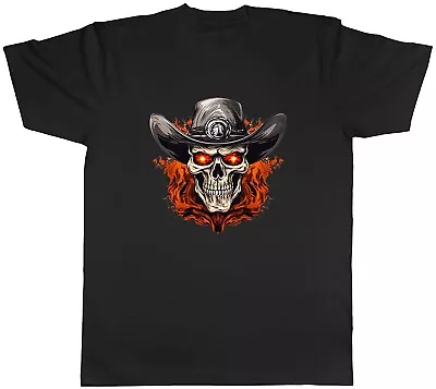 Cowboy Skull Mens T-Shirt Sleketon Head Gothic Flame Tee Gift • £8.99