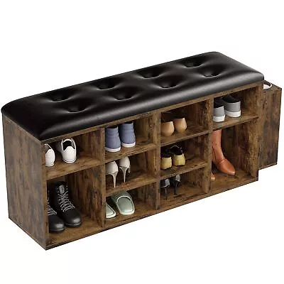 Shoe Bench 10 Cubbies Storage Entryway Bench With PU Leather Cubby Shoe Rac... • $117.13