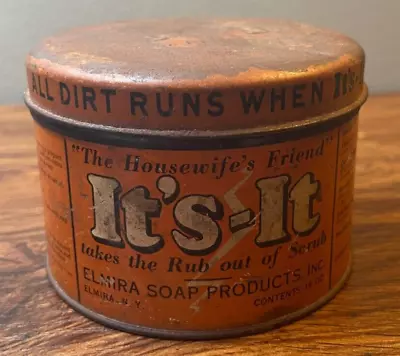 Antique Vintage Elmira Soap Products ITS IT Tin Orange Can Housewife's Friend NY • $12.95