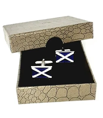 Saltire Scottish Flag Cufflinks Novelty  Cuff Links In Gift Box.  Mens 50-80 • £7.99