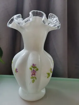 Fenton Silver Crest Melon Vase Violets In The Snow Handpainted By Colleen Moore • $20