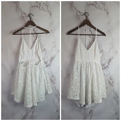 Asilio Revolve Dress Women Small White Lace Mini Swing T Open Shine Light  • $55.34
