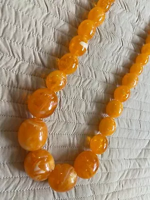 1970s Vintage Orange Swirly Graduated Large Lucite Bead Necklace • $32.95