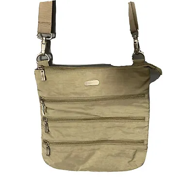 BAGGALLINI 4 Zip Slim Crossbody Purse Tan Lightweight Utility Travel Flight Bag  • $19.97