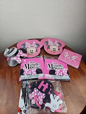 MINNIE MOUSE SHAPED PAPER PLATES Birthday Party Dinner Napkin Tablecover Headban • $18