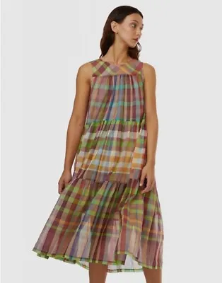 Gorman Amery Plaid Checked Cotton Tiered Midi Dress Sz 12 • $79