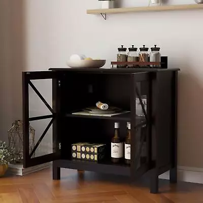 Rustic Kitchen Cabinet Storage Sideboard With Double Transparent Glass Doors • $93.32