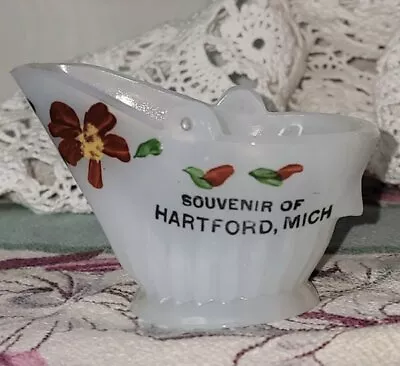 Antique Vtg Milk Glass Small Souvenir Hartford Mich Coal Scuttle Bucket • $18.99