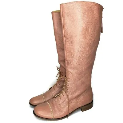 J Crew Womens Sz 9 Tan Pink Weatherby Tumbled Leather Lace Up Tall Riding Boots • $139