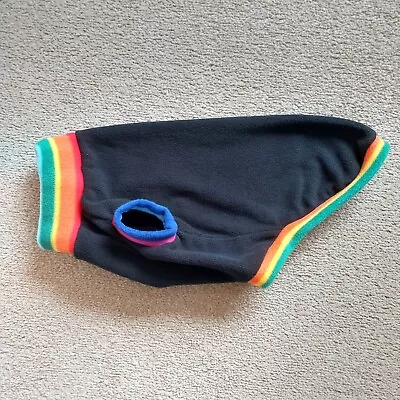 Dachshund Dog Coat Jumper Polar Fleece Anti Pil Black Rainbow Trim Back 16.5  • £10.49