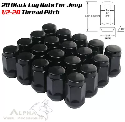 20 Black Jeep Lug Nuts 1/2x20 Bulge Acorn Lugs Closed End For 5x4.5 5x5 5x5.5 • $17.49