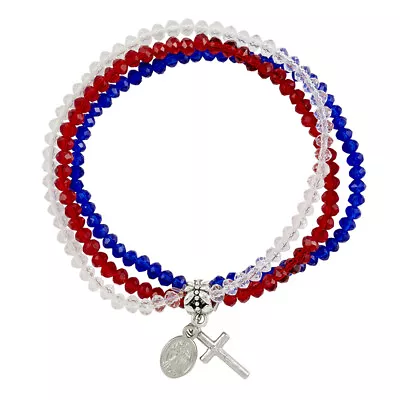 Divine Mercy Jesus I Trust In You Triple Strand Bracelet Glass Bead Red White • $3.99