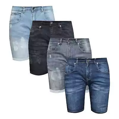 £18.99 • Buy Mens Denim Shorts Skinny Slim Fit Knee Length Stretch Distressed SoulStar Brand
