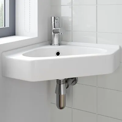Cloakroom Corner Wall Hung Basin Bathroom Sink Hand Wash 1 Tap Hole White Modern • £54.97