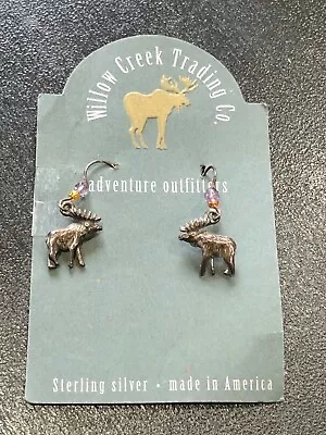 NEW Vintage Sterling Silver Dangling Moose Earrings Willow Creek Trading Co NWT • $29.99