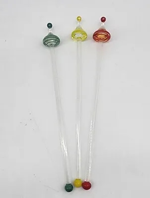 Vintage Handblown Glass Swizzle Sticks For Cocktail Drinks Set Of 3 • $14.25