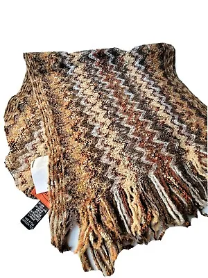 Missoni Scarf Brown Beige Tan Wool Blend Zig Zag Knit Italy 14 X60  Gorgeous • $119.99