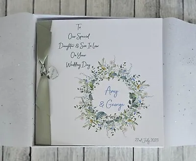 Luxury Personalised Wedding Day Card Daughter & Son In Law Any Couple Sage Green • £13.75