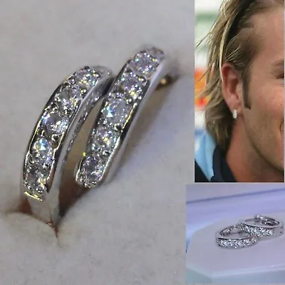 £9.99 • Buy Mens Deluxe 18k White Gold Filled Simulated Diamonds Hoop Earrings, Unisex, Gift