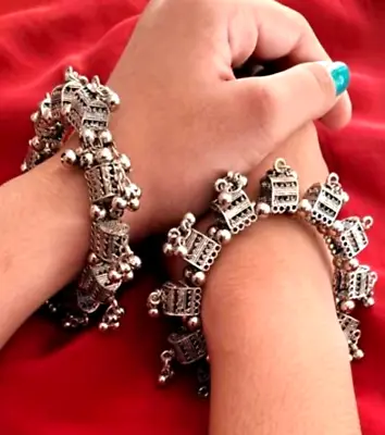 2pcs Ethnic Traditional Bollywood Style Silver Plated Oxidized Indian Bracelets • $17.99