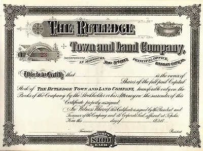 The Rutledge Town & Land Co. Incorporated In Missouri/kansas City Nov. 17 1887 • $8.99