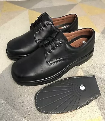 Mens DB Shoes - EASY B Shannon Shoes Black Leather Lace Up UK 12 Fitting 4E • £29.99