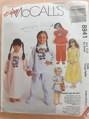 McCall's 8941 Child's Easy Nightgown Pajama Pattern Size 2-4 With Transfer • $8.86