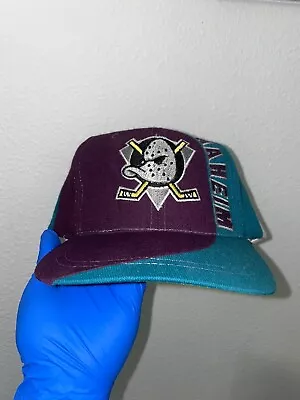 Vintage 90s Anaheim Mighty Ducks NHL American Needle Blockhead Wool SnapBack Hat • $1.25