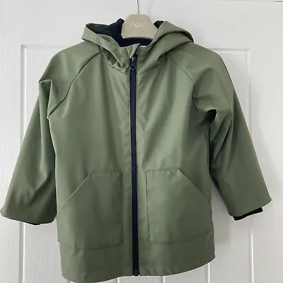 Matalan Boys Coat Khaki Green Rubberised Hooded Rain Jacket Zip Age 3-4 Years • £4