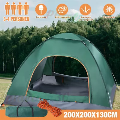 3-4 Man Person Waterproof Family Camping Pop Up Tent Double Layer Festival Beach • £20.58